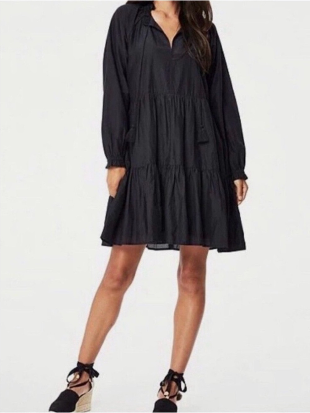 Roller Rabbit Janni Tiered Cotton Silk Blend Boho Mini Dress in Black Size XS